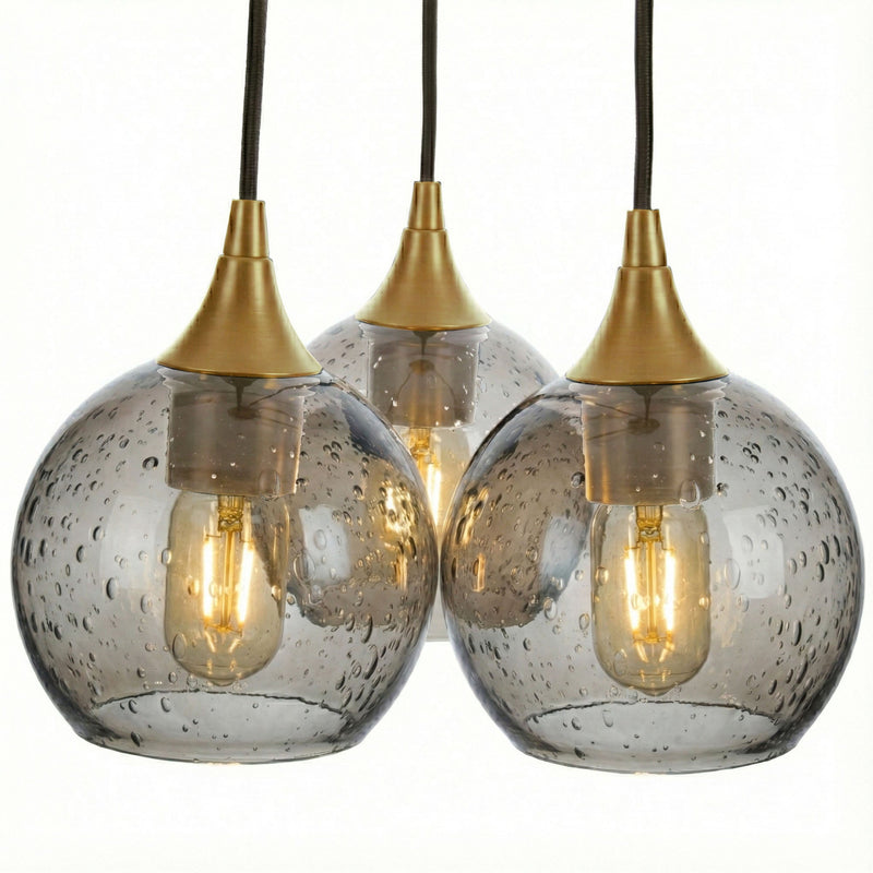 763 3 Cluster Chandelier — Polished Brass - 8ft Cord / Lunar / Slate Gray