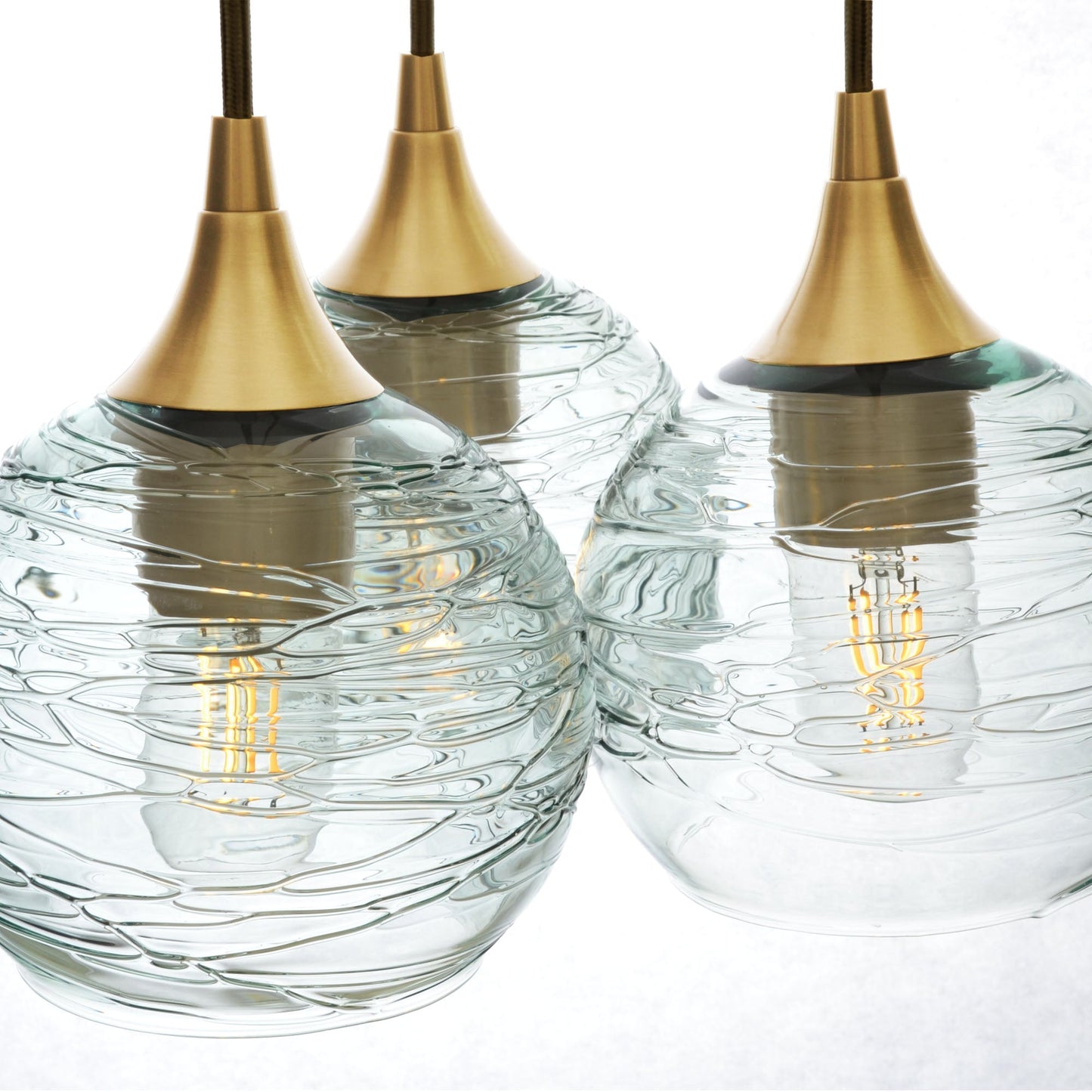 763 3 Cluster Chandelier-Glass-Bicycle Glass Co - Hotshop-Polished Brass - 4ft Cord-Spun-Eco Clear-Bicycle Glass Co