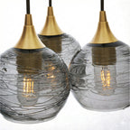 763 3 Cluster Chandelier-Glass-Bicycle Glass Co - Hotshop-Polished Brass - 4ft Cord-Spun-Slate Gray-Bicycle Glass Co
