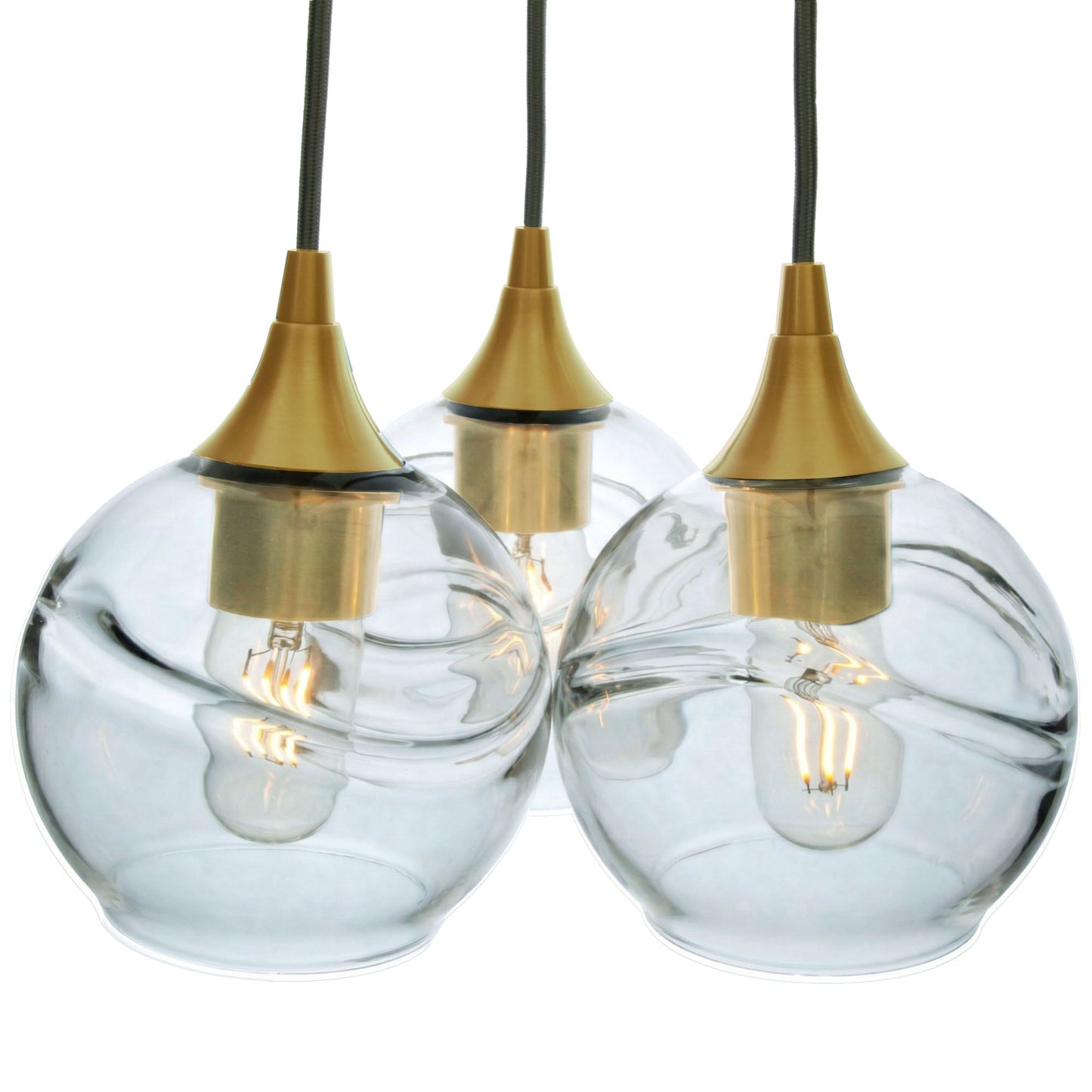 763 3 Cluster Chandelier-Glass-Bicycle Glass Co - Hotshop-Polished Brass - 4ft Cord-Swell-Eco Clear-Bicycle Glass Co