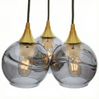 763 3 Cluster Chandelier-Glass-Bicycle Glass Co - Hotshop-Polished Brass - 4ft Cord-Swell-Slate Gray-Bicycle Glass Co