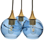 763 3 Cluster Chandelier-Glass-Bicycle Glass Co - Hotshop-Polished Brass - 4ft Cord-Swell-Steel Blue-Bicycle Glass Co