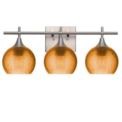 763 3-Light Vanity-Glass-Bicycle Glass Co-Celestial-Golden Amber-Brushed Nickel-Bicycle Glass Co