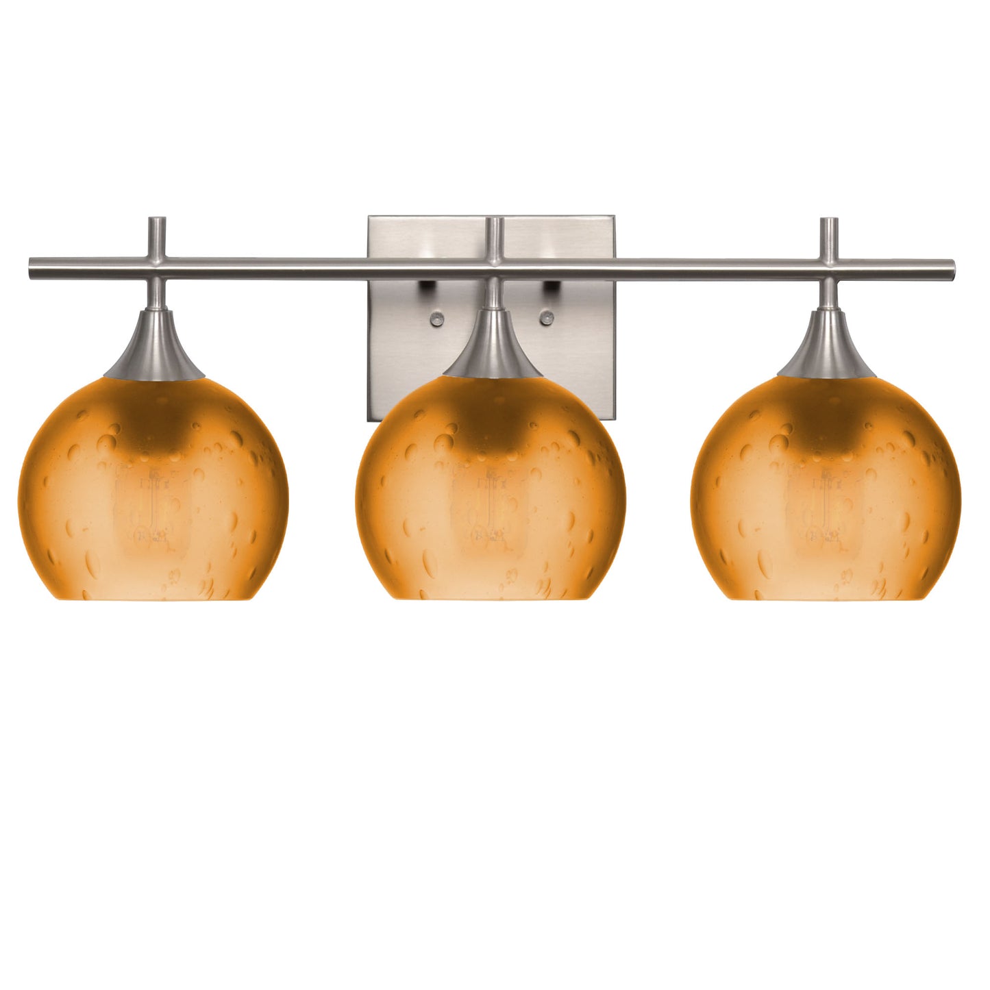 763 3-Light Vanity-Glass-Bicycle Glass Co-Celestial-Golden Amber-Brushed Nickel-Bicycle Glass Co