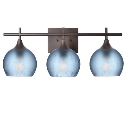 763 3-Light Vanity-Glass-Bicycle Glass Co-Celestial-Steel Blue-Antique Bronze-Bicycle Glass Co