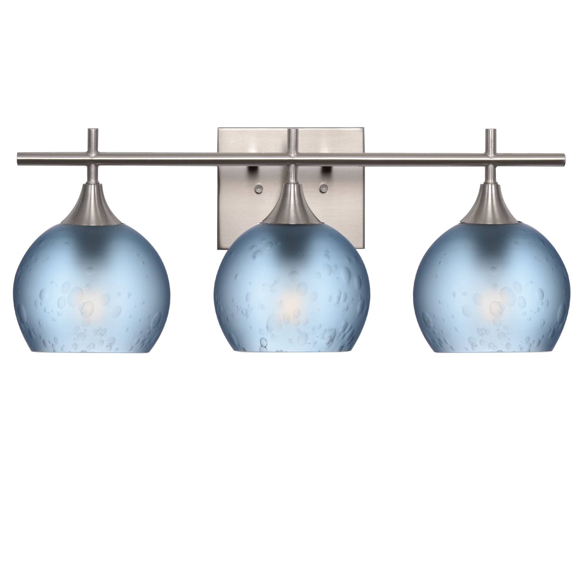 763 3-Light Vanity-Glass-Bicycle Glass Co-Celestial-Steel Blue-Brushed Nickel-Bicycle Glass Co