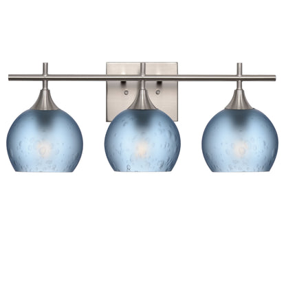 763 3-Light Vanity-Glass-Bicycle Glass Co-Celestial-Steel Blue-Brushed Nickel-Bicycle Glass Co