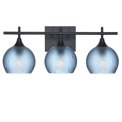 763 3-Light Vanity-Glass-Bicycle Glass Co-Celestial-Steel Blue-Matte Black-Bicycle Glass Co