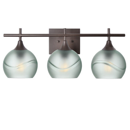 763 3-Light Vanity-Glass-Bicycle Glass Co-Glacial-Eco Clear-Antique Bronze-Bicycle Glass Co