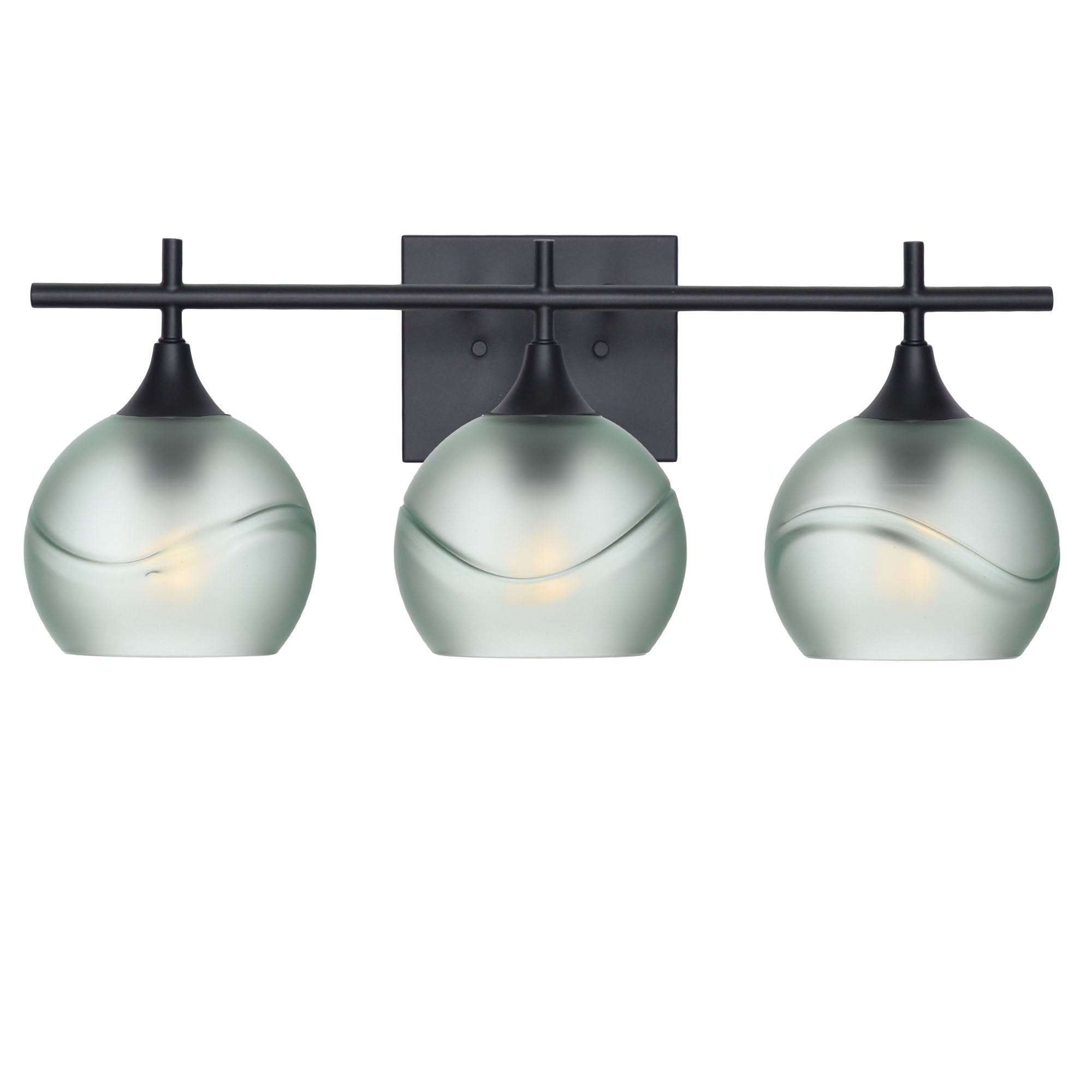 763 3-Light Vanity-Glass-Bicycle Glass Co-Glacial-Eco Clear-Matte Black-Bicycle Glass Co