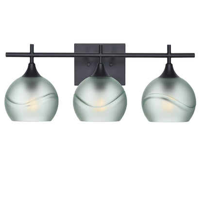 763 3-Light Vanity-Glass-Bicycle Glass Co-Glacial-Eco Clear-Matte Black-Bicycle Glass Co