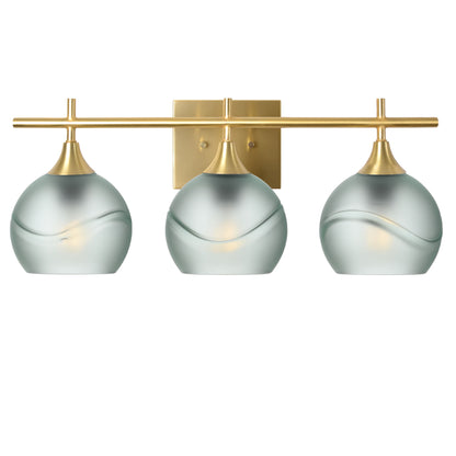 763 3-Light Vanity-Glass-Bicycle Glass Co-Glacial-Eco Clear-Polished Brass-Bicycle Glass Co