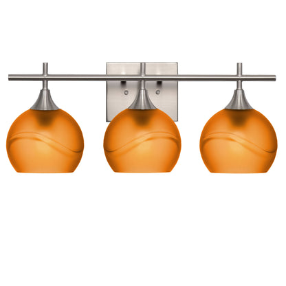 763 3-Light Vanity-Glass-Bicycle Glass Co-Glacial-Golden Amber-Brushed Nickel-Bicycle Glass Co