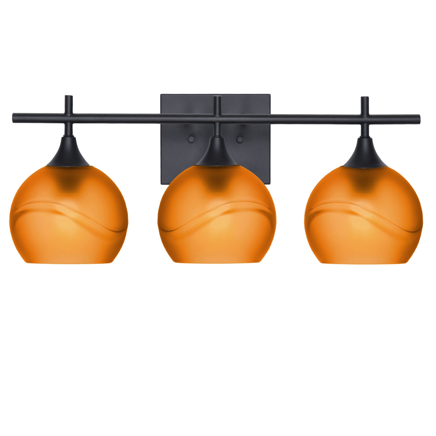 763 3-Light Vanity-Glass-Bicycle Glass Co-Glacial-Golden Amber-Matte Black-Bicycle Glass Co