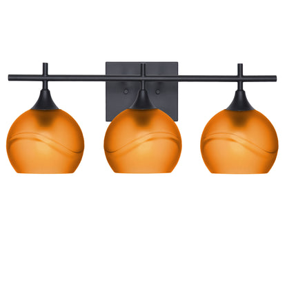 763 3-Light Vanity-Glass-Bicycle Glass Co-Glacial-Golden Amber-Matte Black-Bicycle Glass Co
