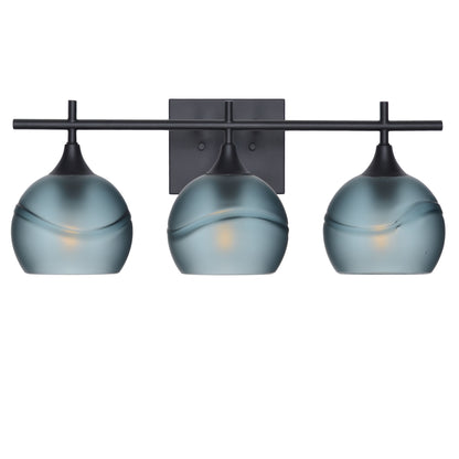 763 3-Light Vanity-Glass-Bicycle Glass Co-Glacial-Slate Gray-Matte Black-Bicycle Glass Co