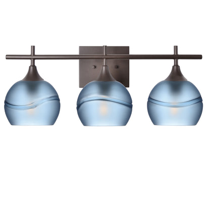 763 3-Light Vanity-Glass-Bicycle Glass Co-Glacial-Steel Blue-Antique Bronze-Bicycle Glass Co