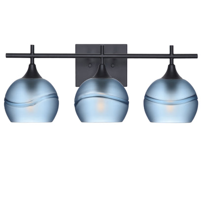 763 3-Light Vanity-Glass-Bicycle Glass Co-Glacial-Steel Blue-Matte Black-Bicycle Glass Co