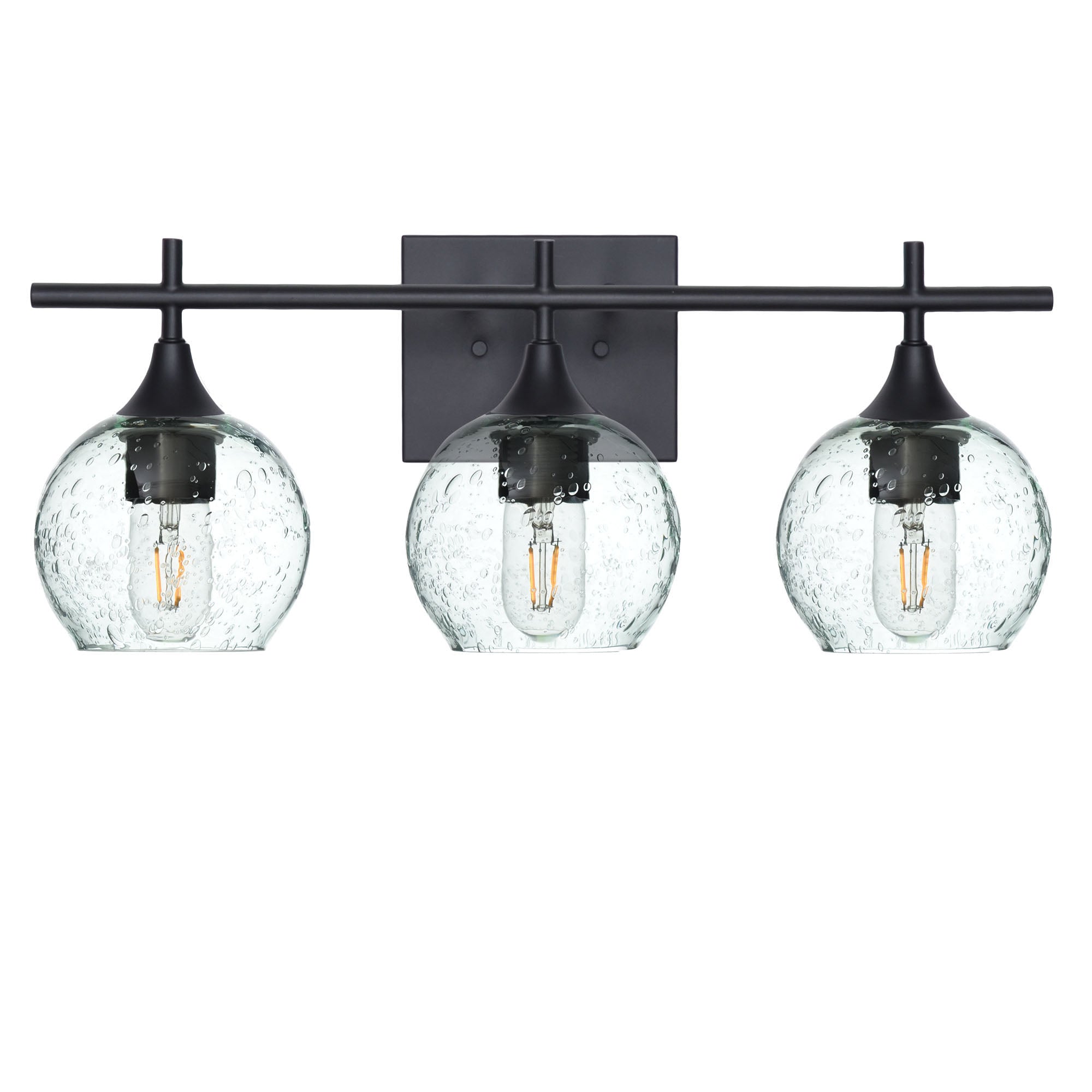 763 3-Light Vanity-Glass-Bicycle Glass Co-Lunar-Eco Clear-Matte Black-Bicycle Glass Co