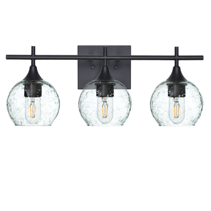763 3-Light Vanity-Glass-Bicycle Glass Co-Lunar-Eco Clear-Matte Black-Bicycle Glass Co