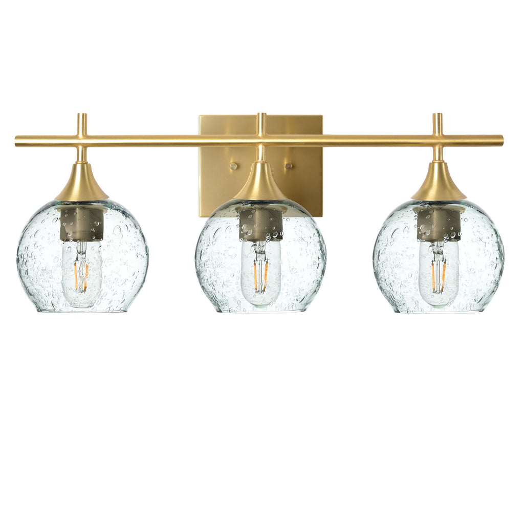 763 3-Light Vanity-Glass-Bicycle Glass Co-Lunar-Eco Clear-Polished Brass-Bicycle Glass Co