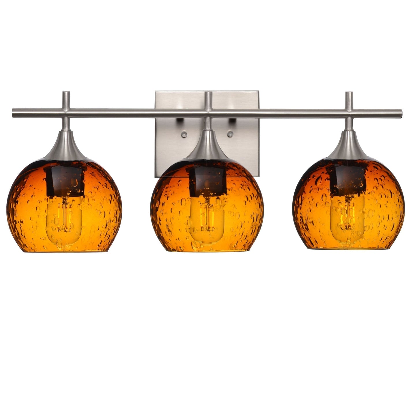 763 3-Light Vanity-Glass-Bicycle Glass Co-Lunar-Golden Amber-Brushed Nickel-Bicycle Glass Co