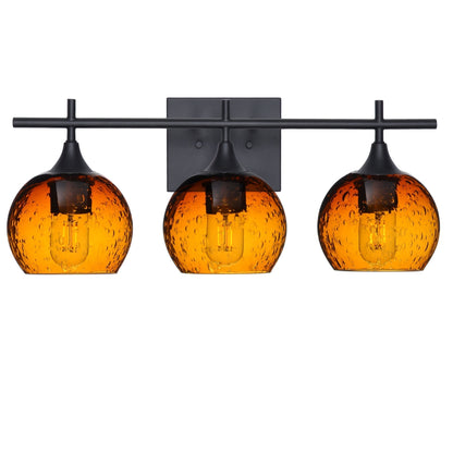 763 3-Light Vanity-Glass-Bicycle Glass Co-Lunar-Golden Amber-Matte Black-Bicycle Glass Co