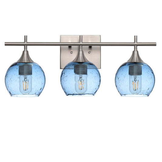 763 3-Light Vanity-Glass-Bicycle Glass Co-Lunar-Steel Blue-Brushed Nickel-Bicycle Glass Co
