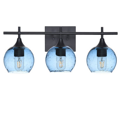 763 3-Light Vanity-Glass-Bicycle Glass Co-Lunar-Steel Blue-Matte Black-Bicycle Glass Co