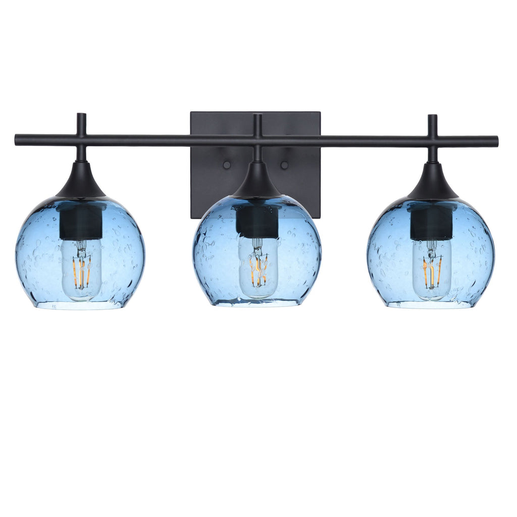 763 3-Light Vanity-Glass-Bicycle Glass Co-Lunar-Steel Blue-Matte Black-Bicycle Glass Co