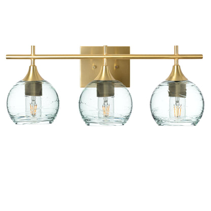 763 3-Light Vanity-Glass-Bicycle Glass Co-Spun-Eco Clear-Polished Brass-Bicycle Glass Co