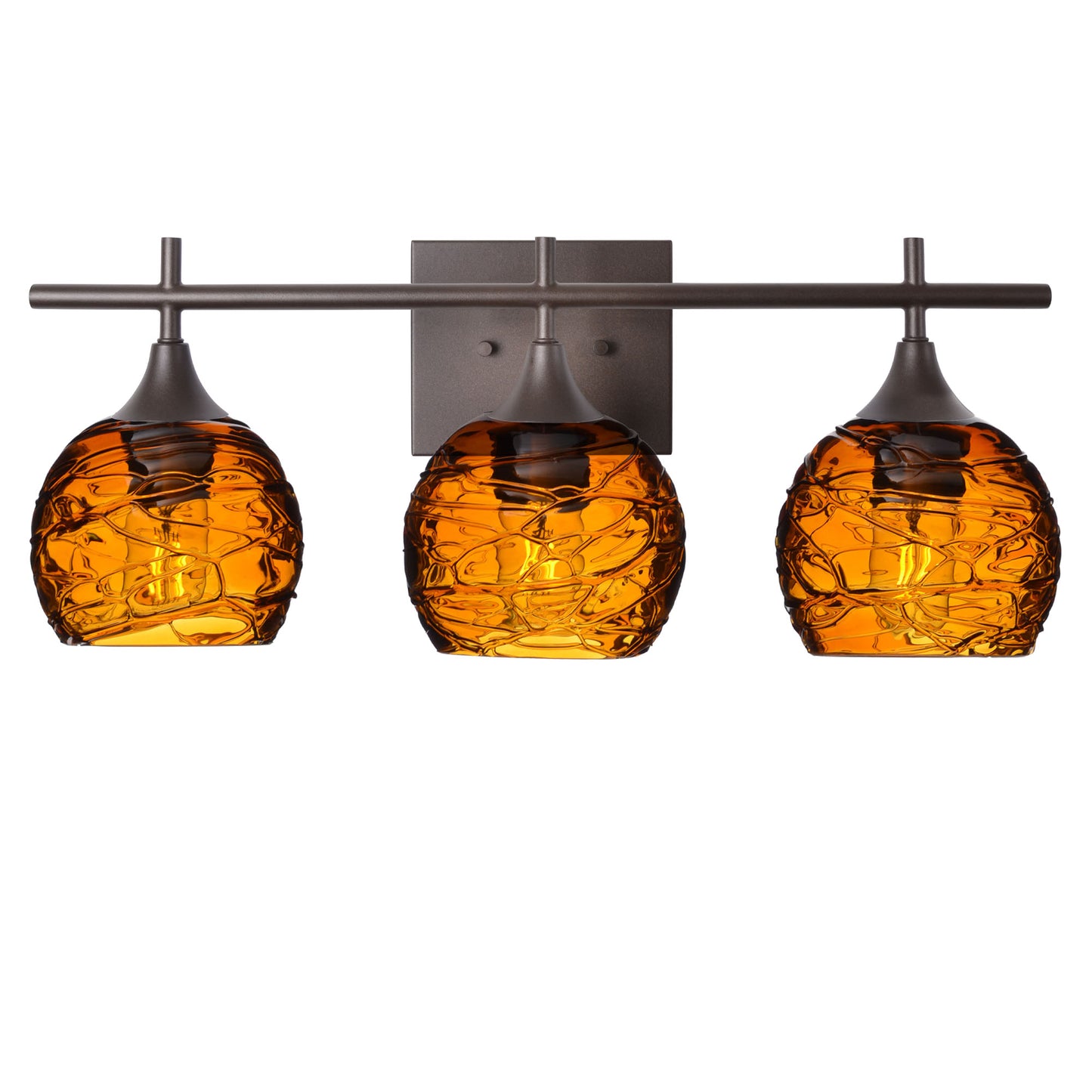 763 3-Light Vanity-Glass-Bicycle Glass Co-Spun-Golden Amber-Antique Bronze-Bicycle Glass Co