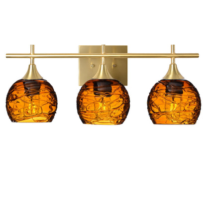 763 3-Light Vanity-Glass-Bicycle Glass Co-Spun-Golden Amber-Polished Brass-Bicycle Glass Co