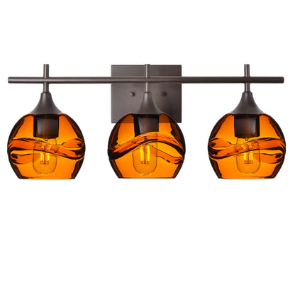 763 3-Light Vanity-Glass-Bicycle Glass Co-Swell-Golden Amber-Antique Bronze-Bicycle Glass Co