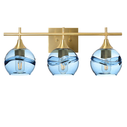 763 3-Light Vanity-Glass-Bicycle Glass Co-Swell-Steel Blue-Polished Brass-Bicycle Glass Co