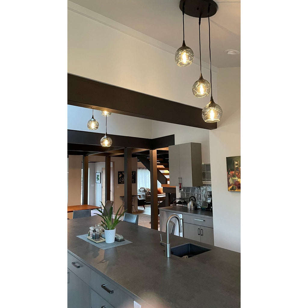 763 3 Pendant Cascade Chandelier-Glass-Bicycle Glass Co-Matte Black - 4ft Cord-Lunar-Steel Blue-Bicycle Glass Co