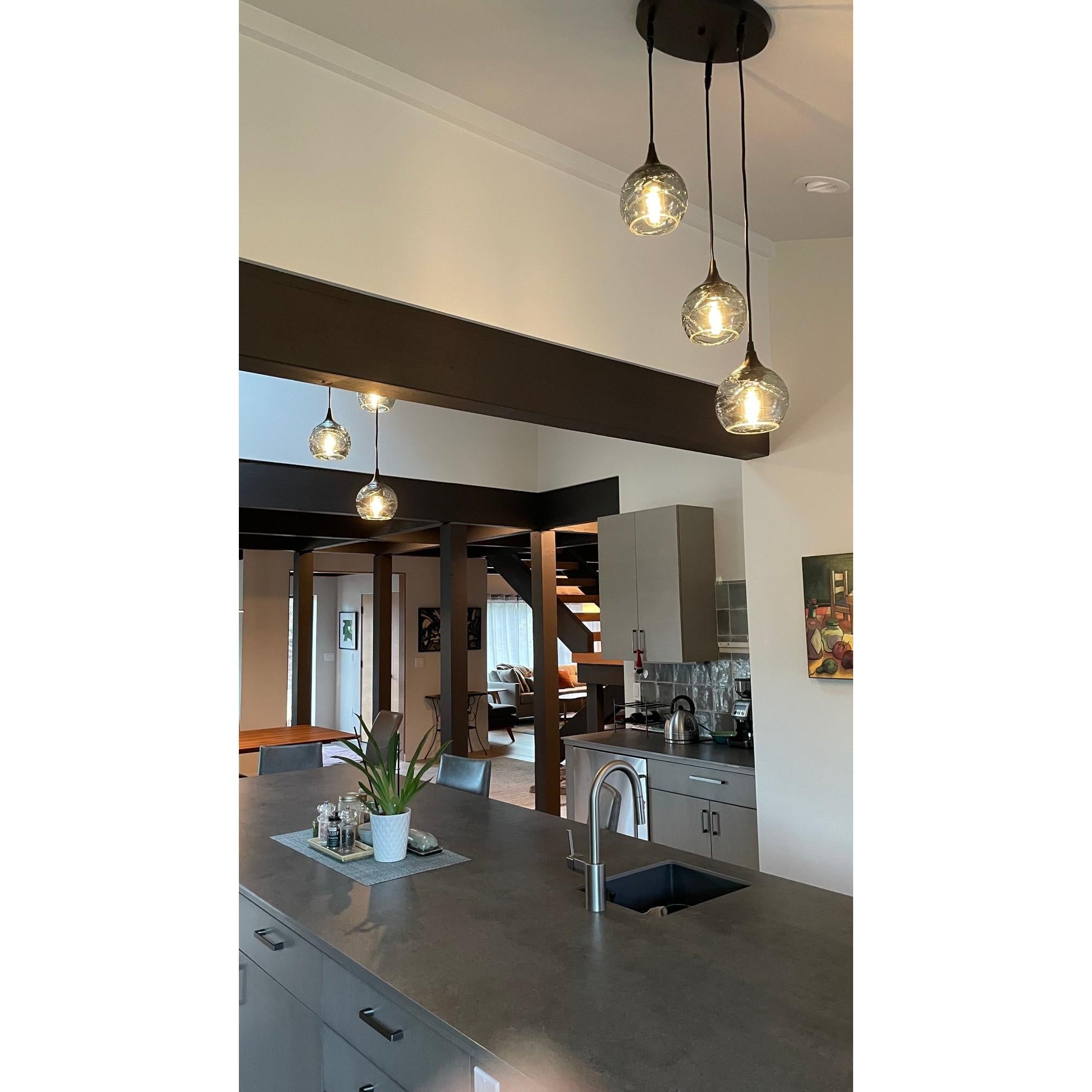 763 3 Pendant Cascade Chandelier-Glass-Bicycle Glass Co-Matte Black - 4ft Cord-Lunar-Steel Blue-Bicycle Glass Co