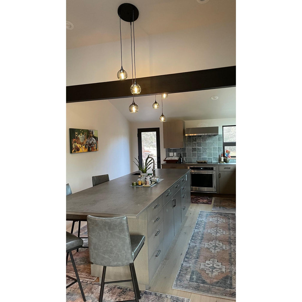 763 3 Pendant Cascade Chandelier-Glass-Bicycle Glass Co-Matte Black - 4ft Cord-Lunar-Steel Blue-Bicycle Glass Co