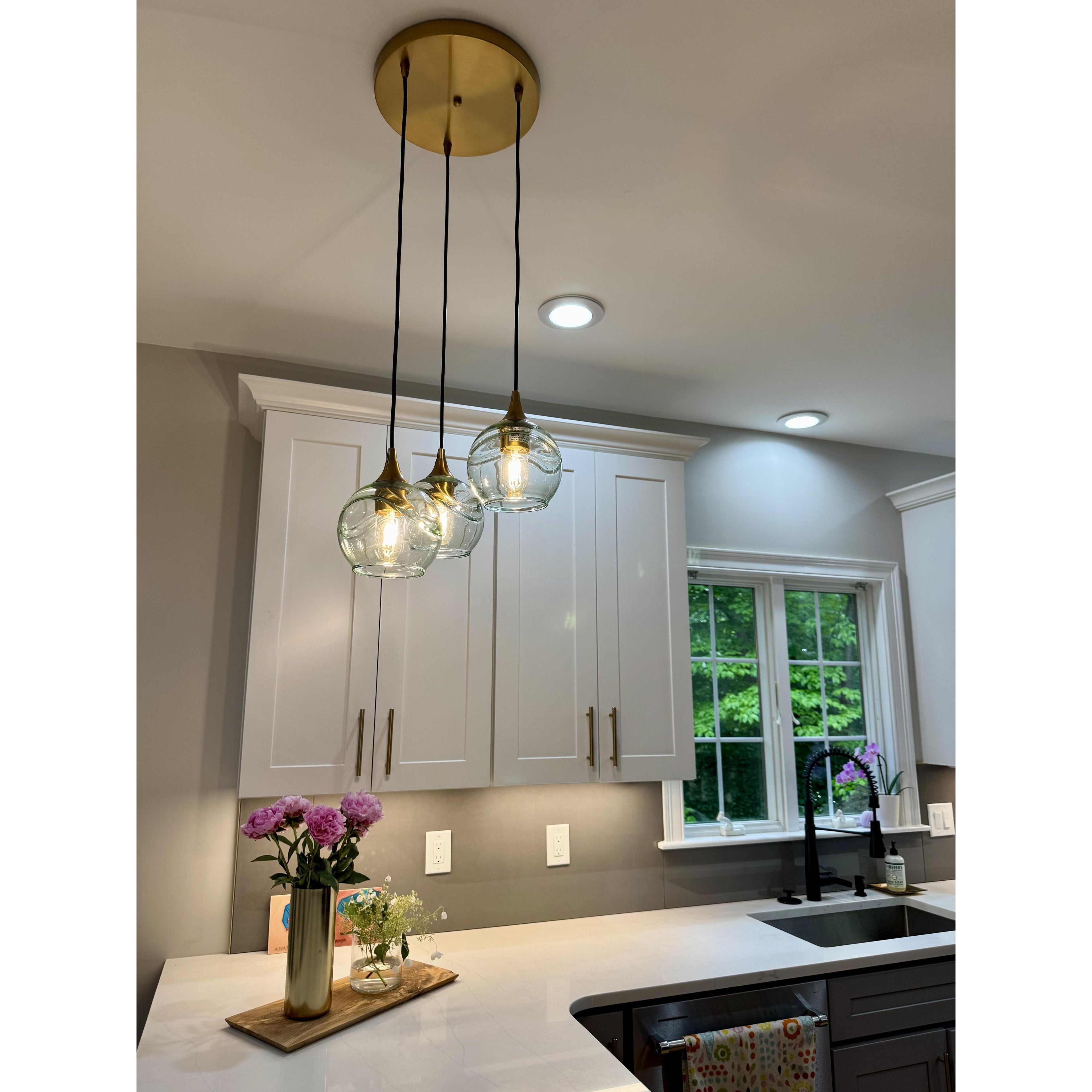 763 3 Pendant Cascade Chandelier-Glass-Bicycle Glass Co-Matte Black - 4ft Cord-Lunar-Steel Blue-Bicycle Glass Co