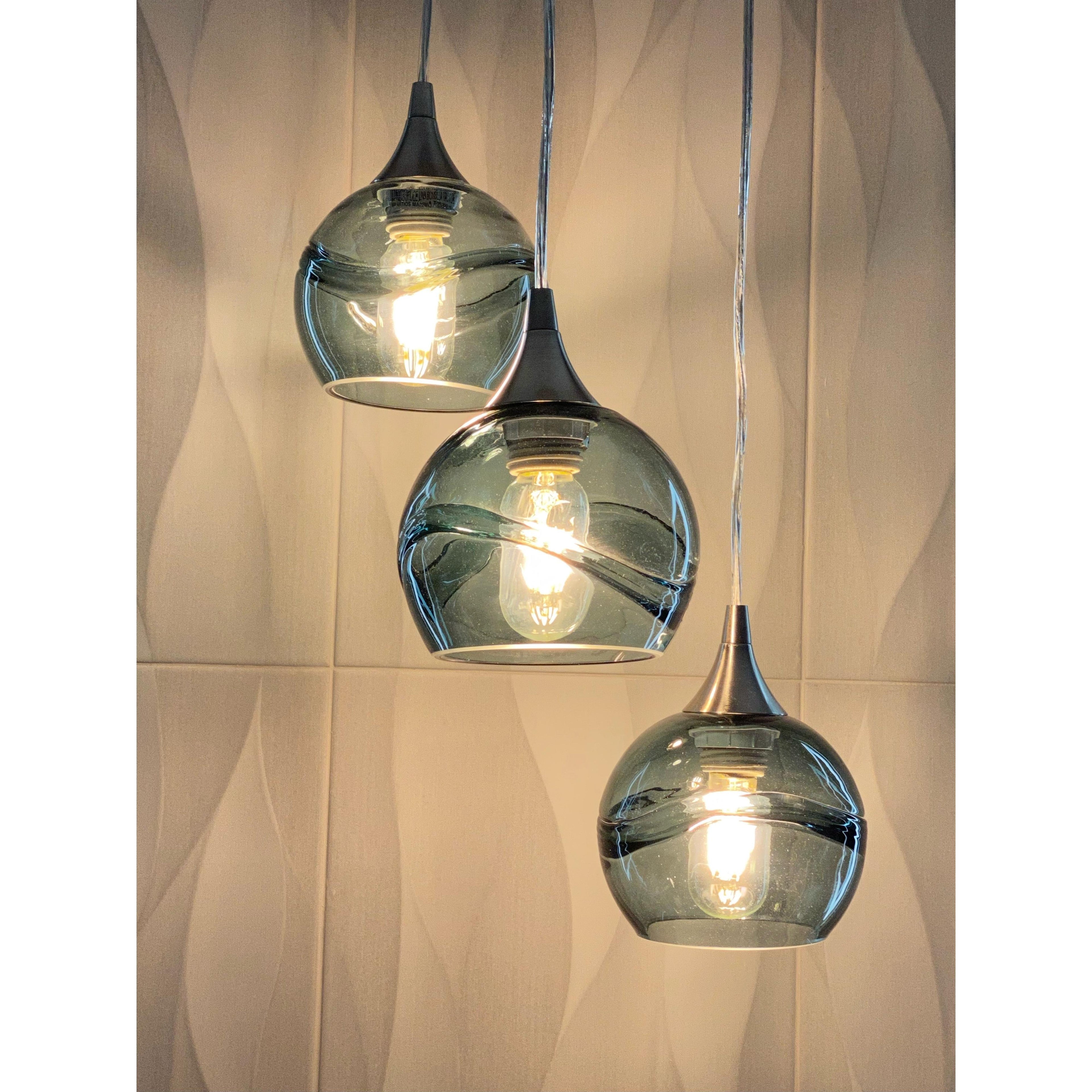 763 3 Pendant Cascade Chandelier-Glass-Bicycle Glass Co-Matte Black - 4ft Cord-Lunar-Steel Blue-Bicycle Glass Co