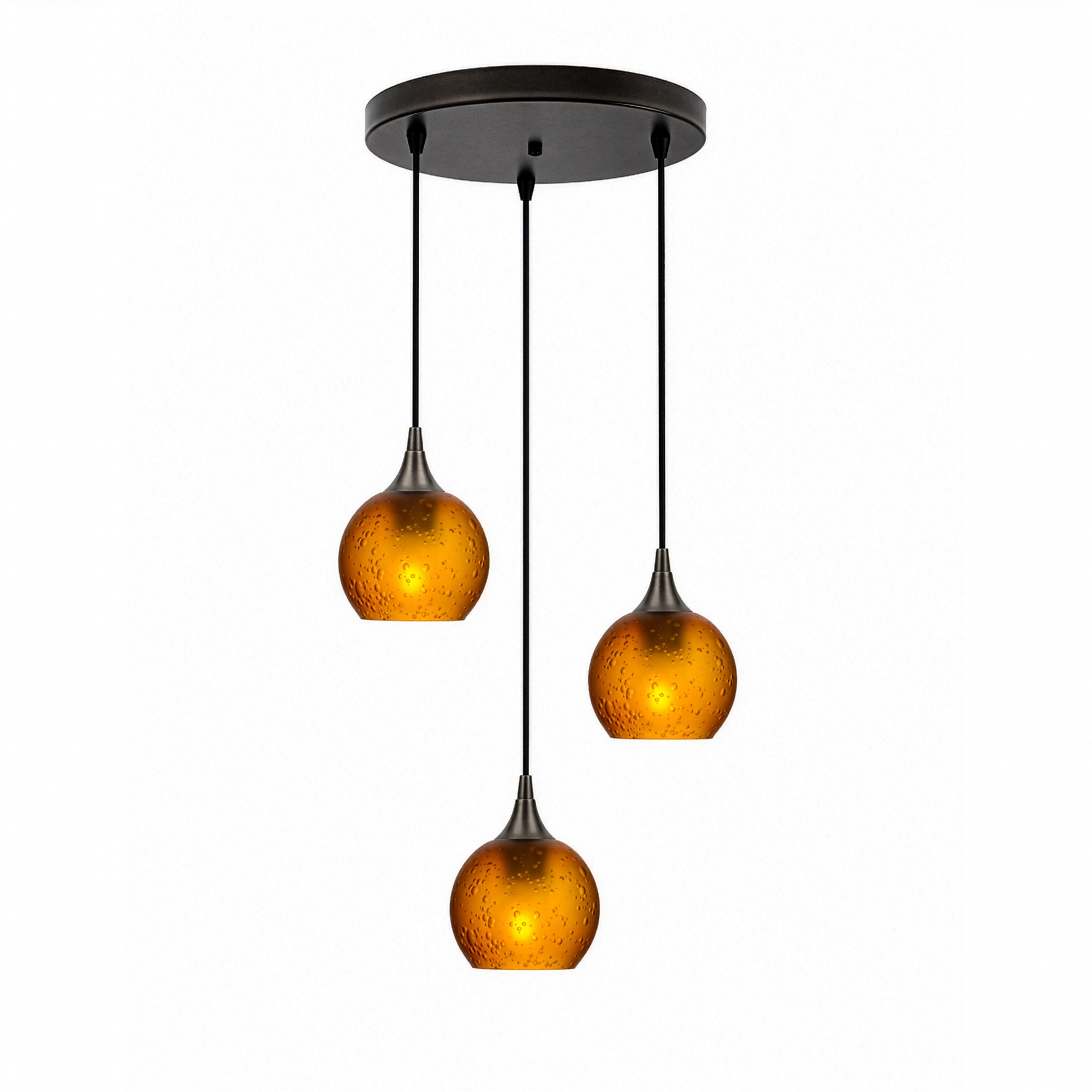 763 3 Pendant Cascade Chandelier-Glass-Bicycle Glass Co - Hotshop-Antique Bronze - 4ft Cord-Celestial-Golden Amber-Bicycle Glass Co
