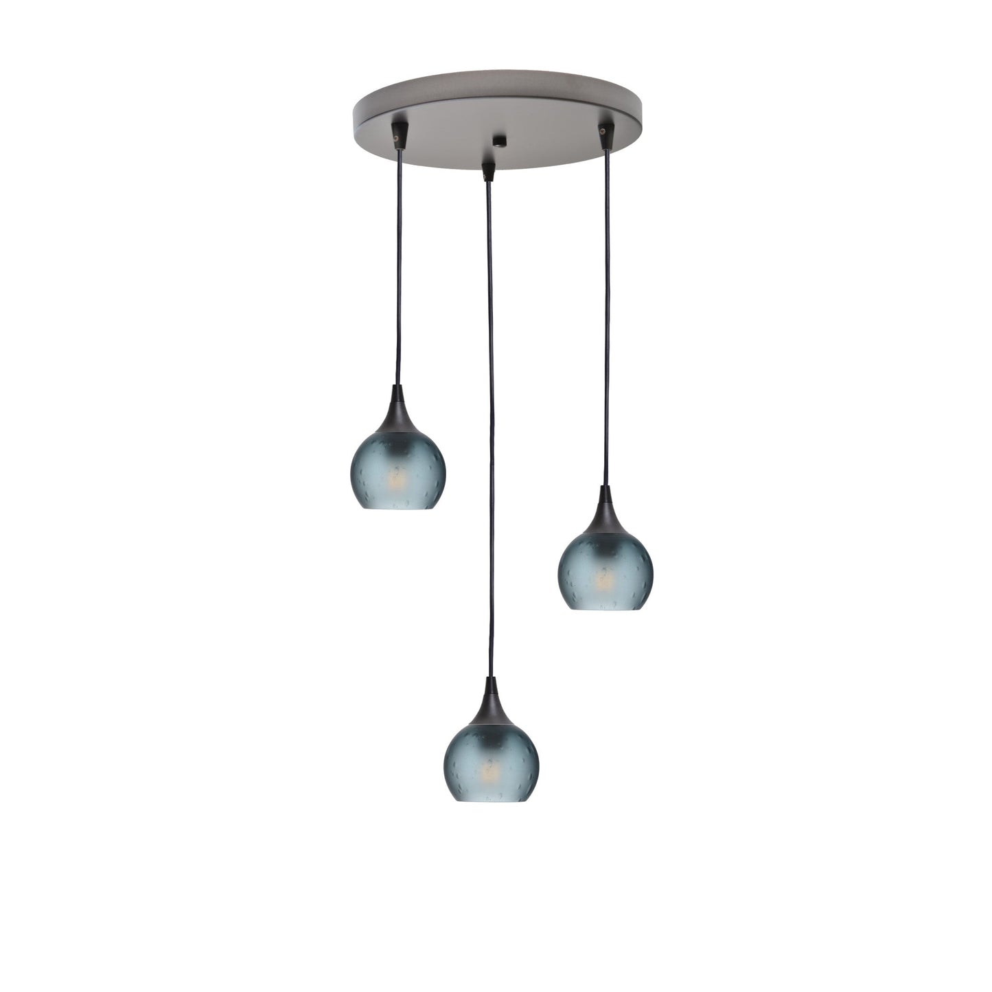 763 3 Pendant Cascade Chandelier-Glass-Bicycle Glass Co - Hotshop-Antique Bronze - 4ft Cord-Celestial-Slate Gray-Bicycle Glass Co