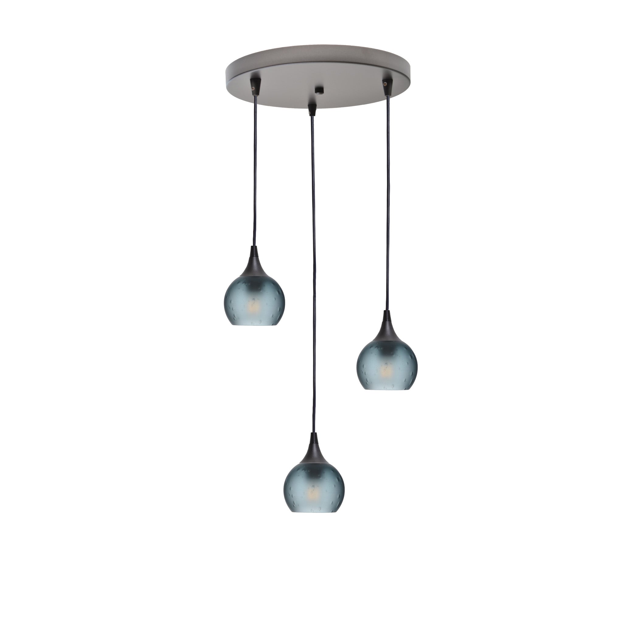 763 3 Pendant Cascade Chandelier-Glass-Bicycle Glass Co - Hotshop-Antique Bronze - 4ft Cord-Celestial-Slate Gray-Bicycle Glass Co