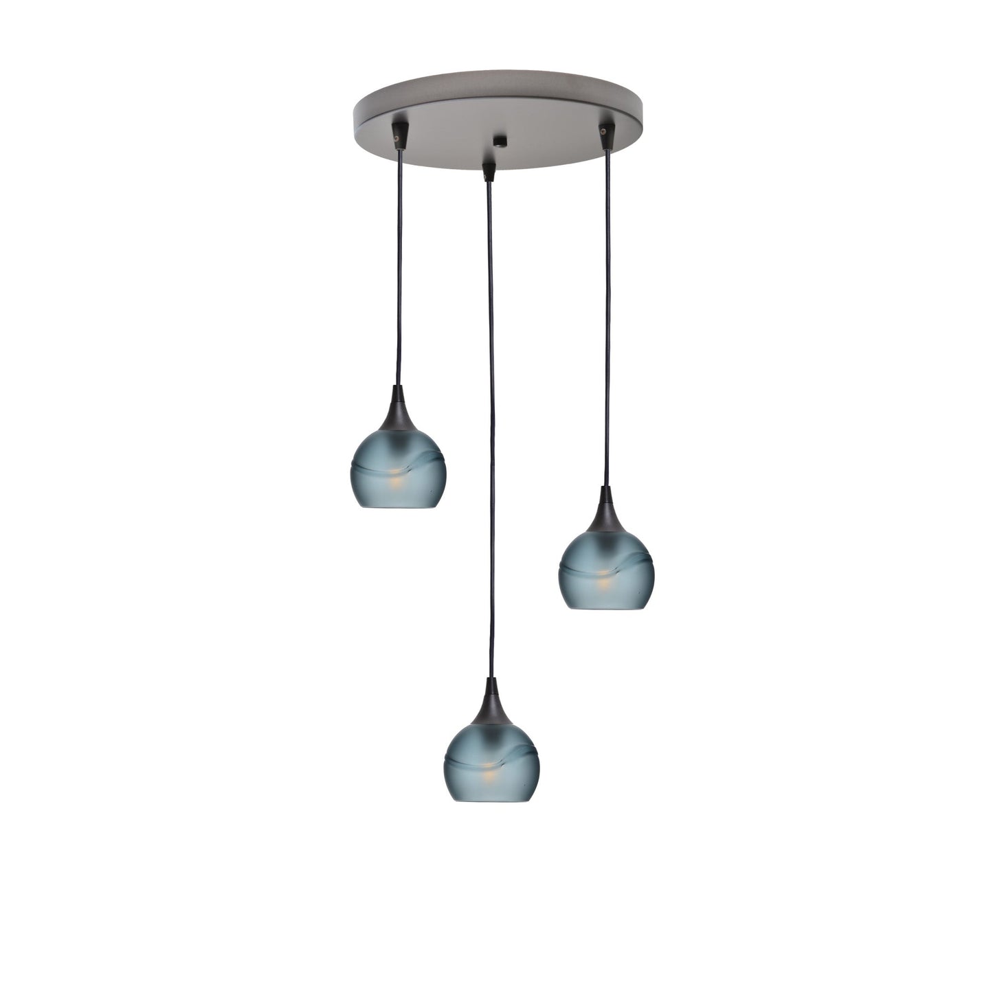 763 3 Pendant Cascade Chandelier-Glass-Bicycle Glass Co - Hotshop-Antique Bronze - 4ft Cord-Glacial-Slate Gray-Bicycle Glass Co