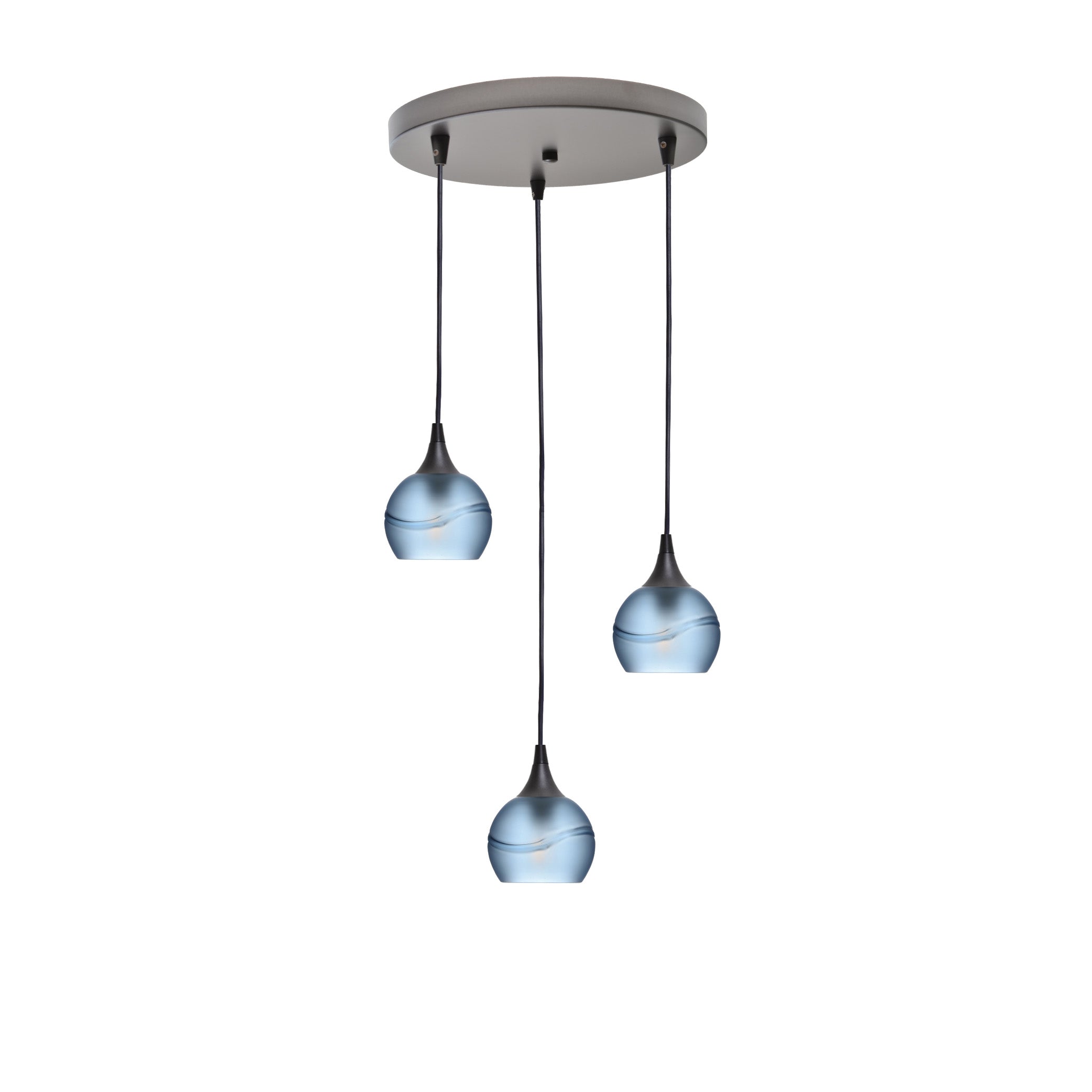 763 3 Pendant Cascade Chandelier-Glass-Bicycle Glass Co - Hotshop-Antique Bronze - 4ft Cord-Glacial-Steel Blue-Bicycle Glass Co