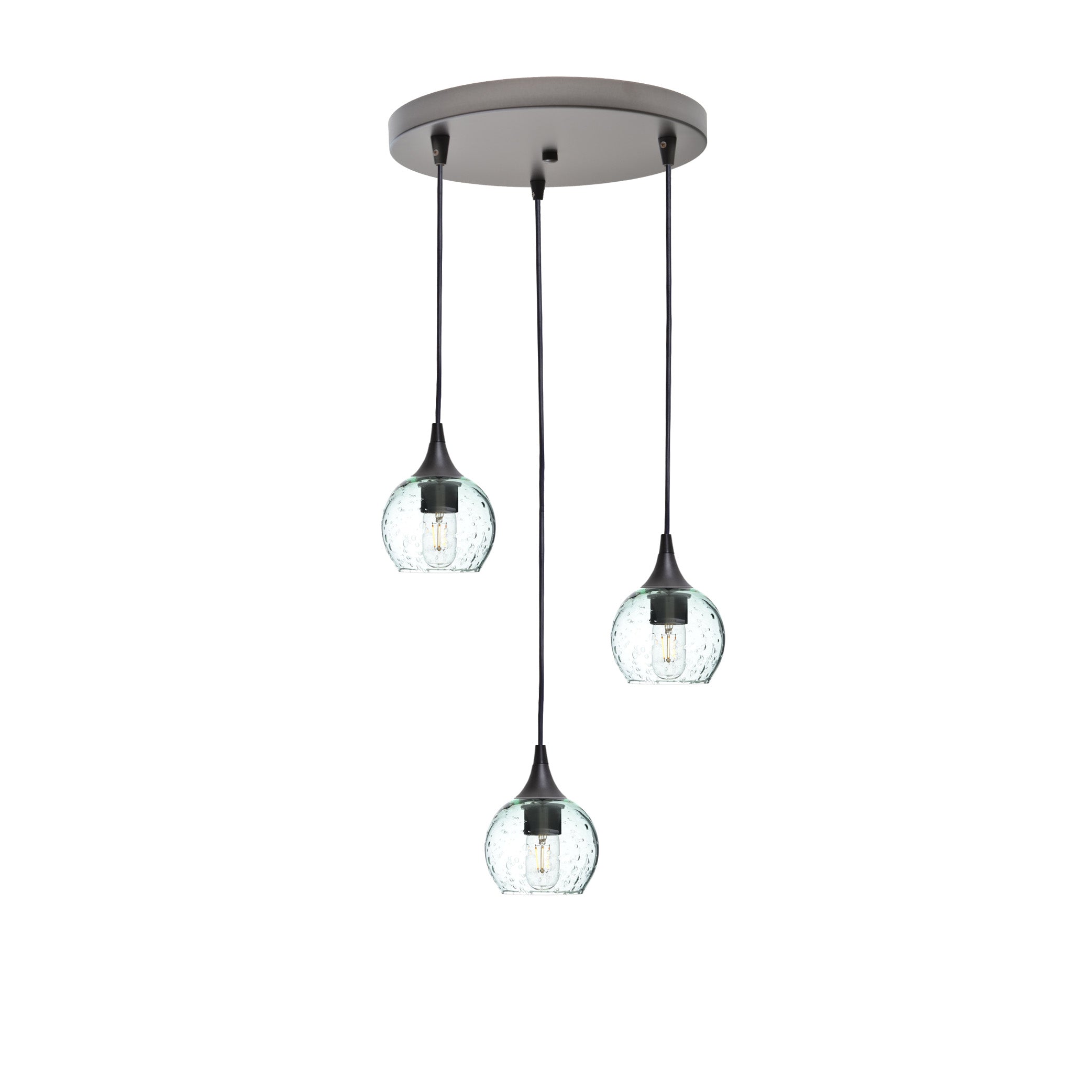 763 3 Pendant Cascade Chandelier-Glass-Bicycle Glass Co - Hotshop-Antique Bronze - 4ft Cord-Lunar-Eco Clear-Bicycle Glass Co