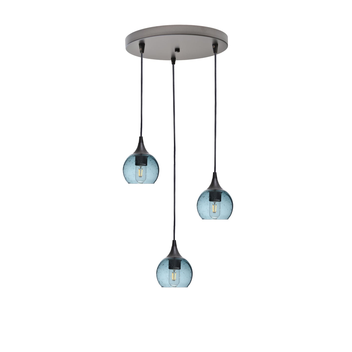 763 3 Pendant Cascade Chandelier-Glass-Bicycle Glass Co - Hotshop-Antique Bronze - 4ft Cord-Lunar-Slate Gray-Bicycle Glass Co