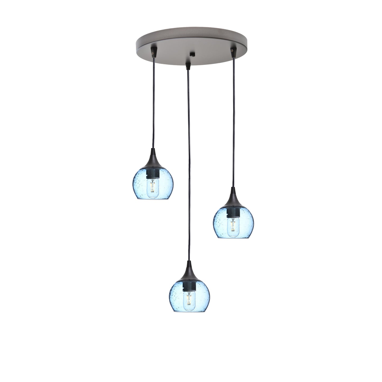 763 3 Pendant Cascade Chandelier-Glass-Bicycle Glass Co - Hotshop-Antique Bronze - 4ft Cord-Lunar-Steel Blue-Bicycle Glass Co