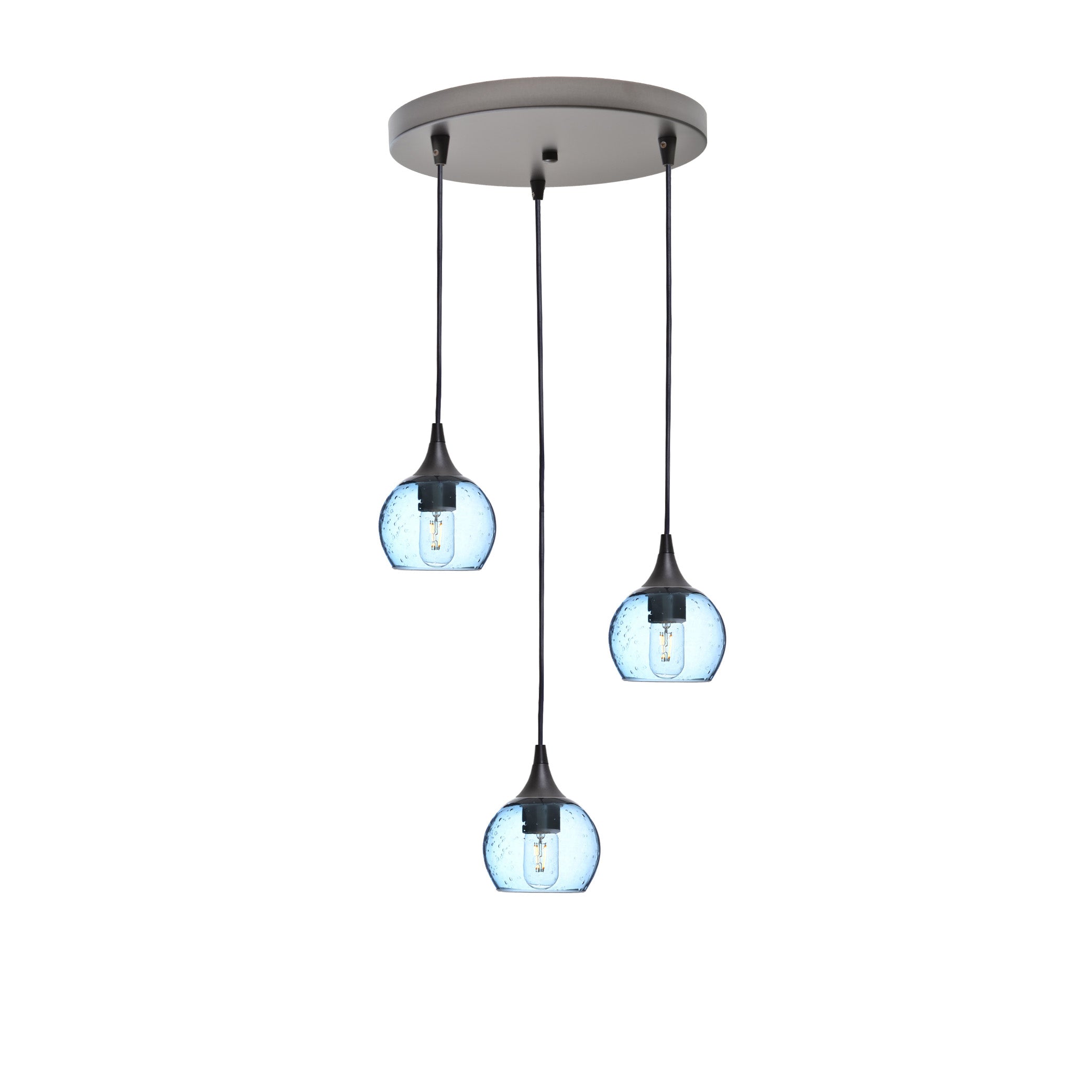 763 3 Pendant Cascade Chandelier-Glass-Bicycle Glass Co - Hotshop-Antique Bronze - 4ft Cord-Lunar-Steel Blue-Bicycle Glass Co