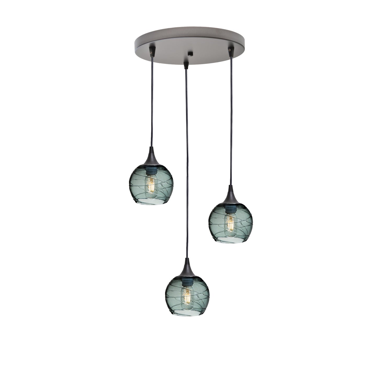 763 3 Pendant Cascade Chandelier-Glass-Bicycle Glass Co - Hotshop-Antique Bronze - 4ft Cord-Spun-Slate Gray-Bicycle Glass Co